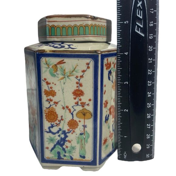 Vintage The Toscany Collection Japan Loose Tea Jar Holder Hexagon Asian Floral - Picture 7 of 8